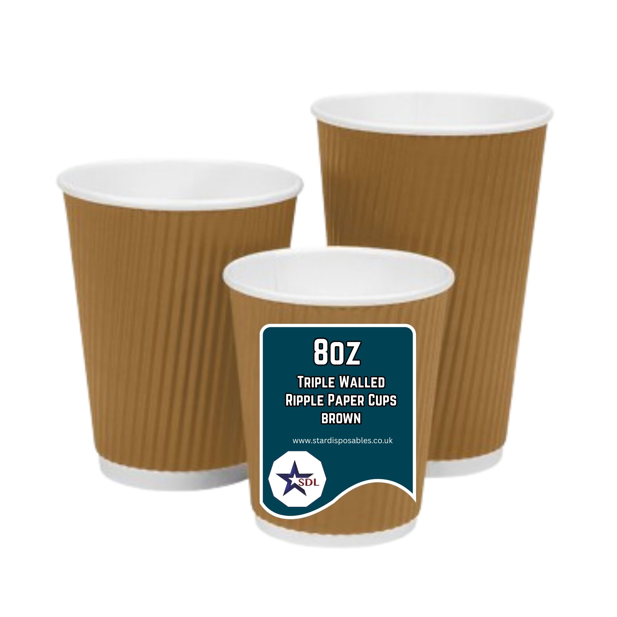 8OZ TRIPLE WALLED RIPPLE PAPER CUPS BROWN