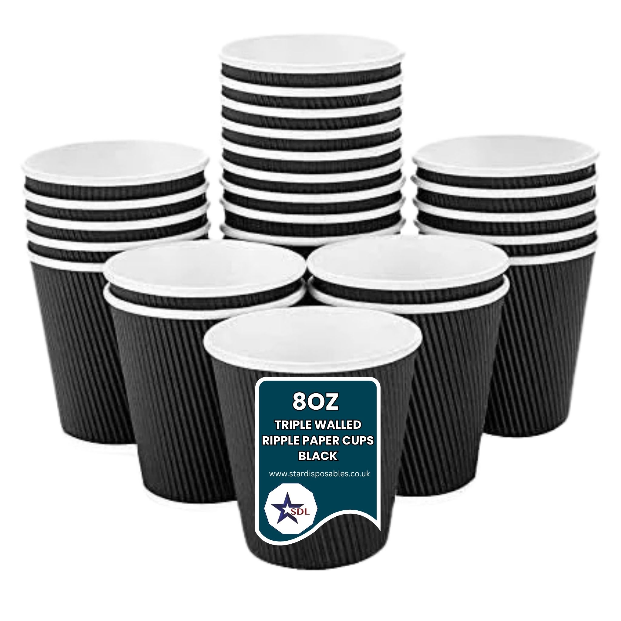 8OZ TRIPLE WALLED RIPPLE PAPER CUPS BLACK