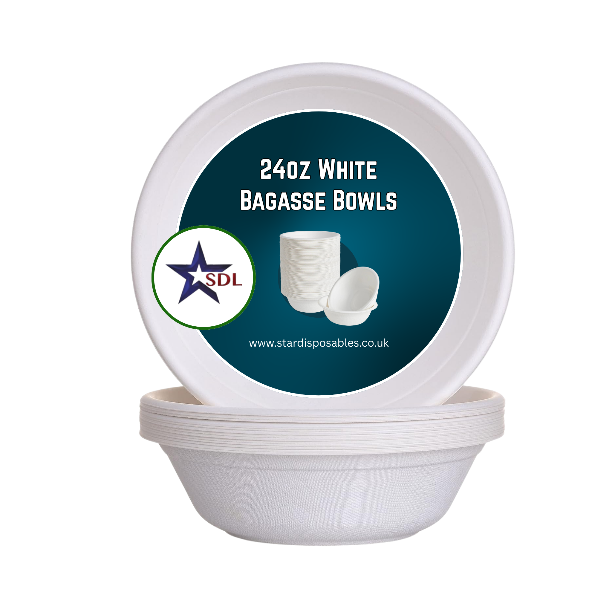24OZ WHITE BAGASSE BOWLS